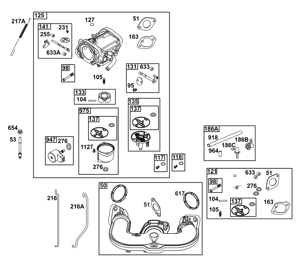 Carburetor Group Diagram and Parts List for 40N877-0070-B5  Briggs and Stratton Engine